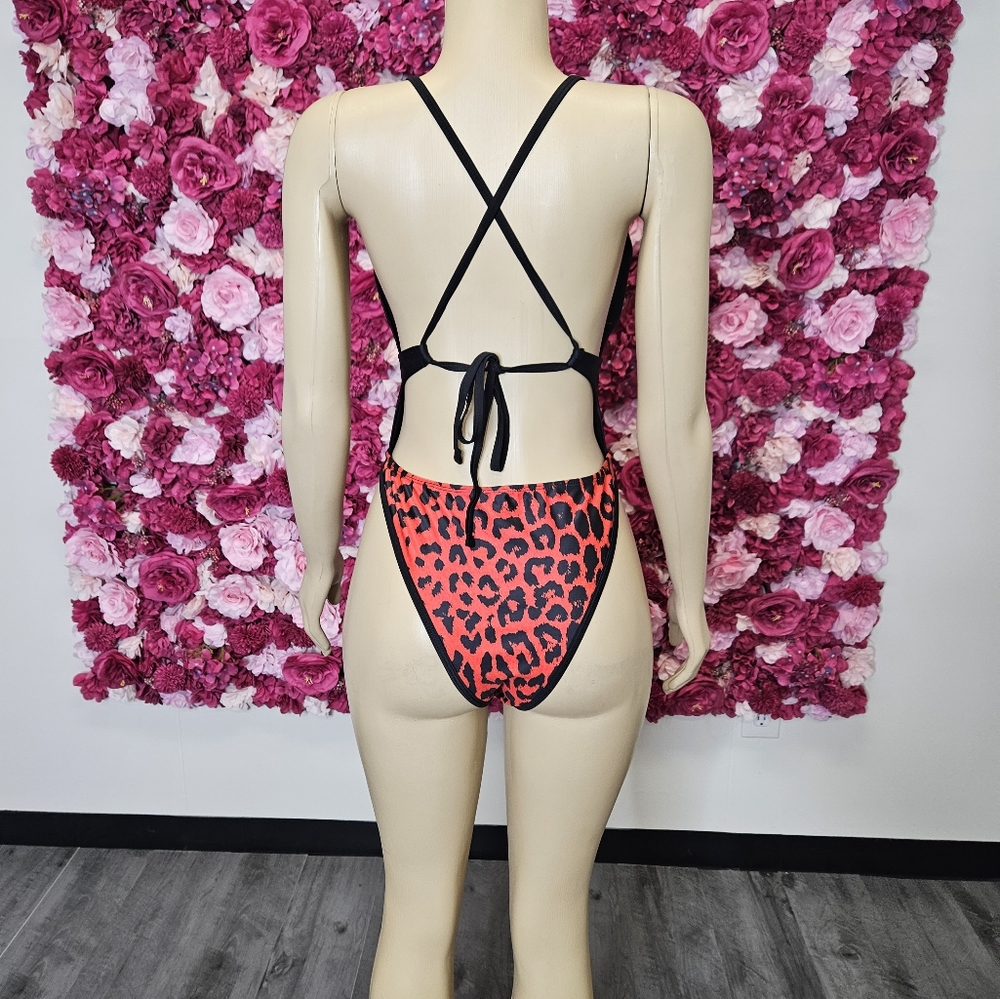 Red Leopard One Piece Monokini Swimsuit - Picture 6 of 7